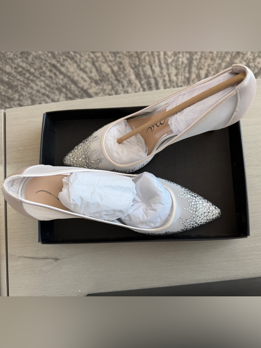 Nina Pointed Toe Crystal-Embellished Flats in Light Pink